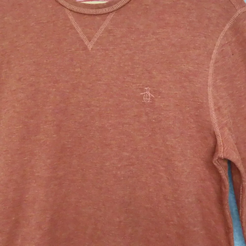 Penguin Munsingwear Shirt Mens Small Orange Knitted Crew Neck Long Sleeve NEW - Picture 2 of 11